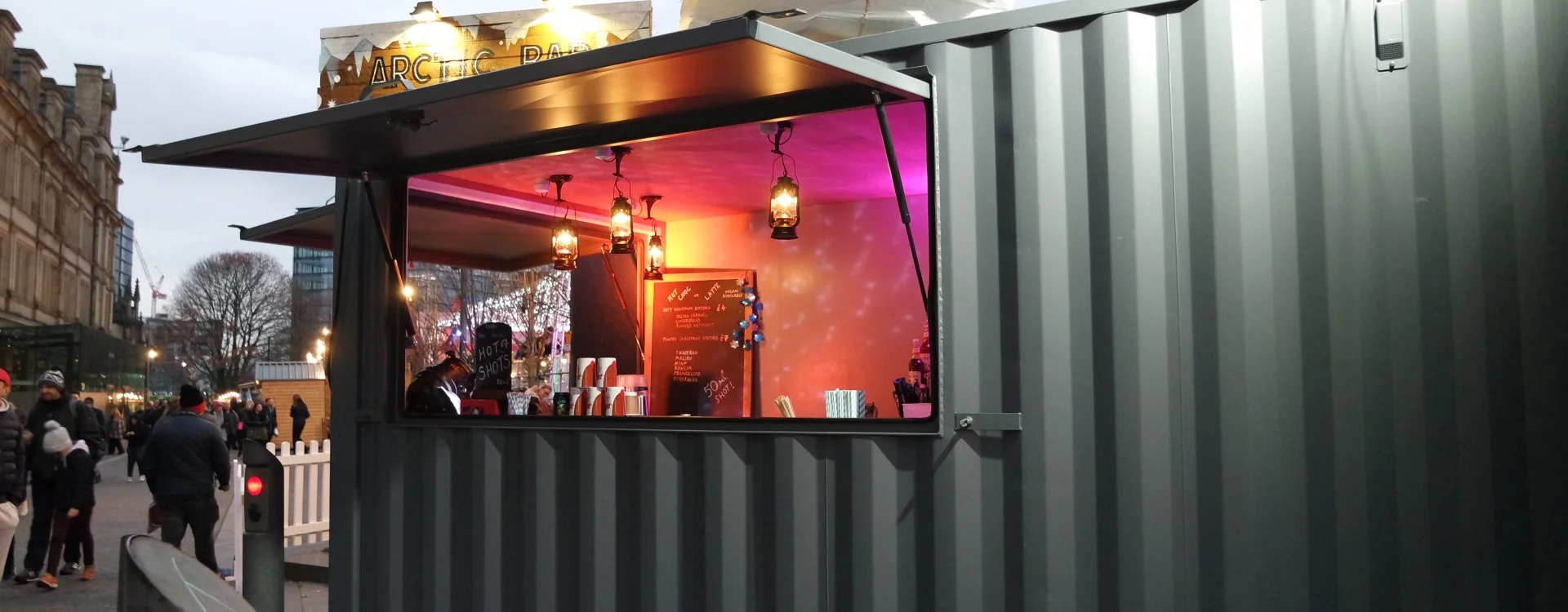 Arctic bar hatch with customers queuing